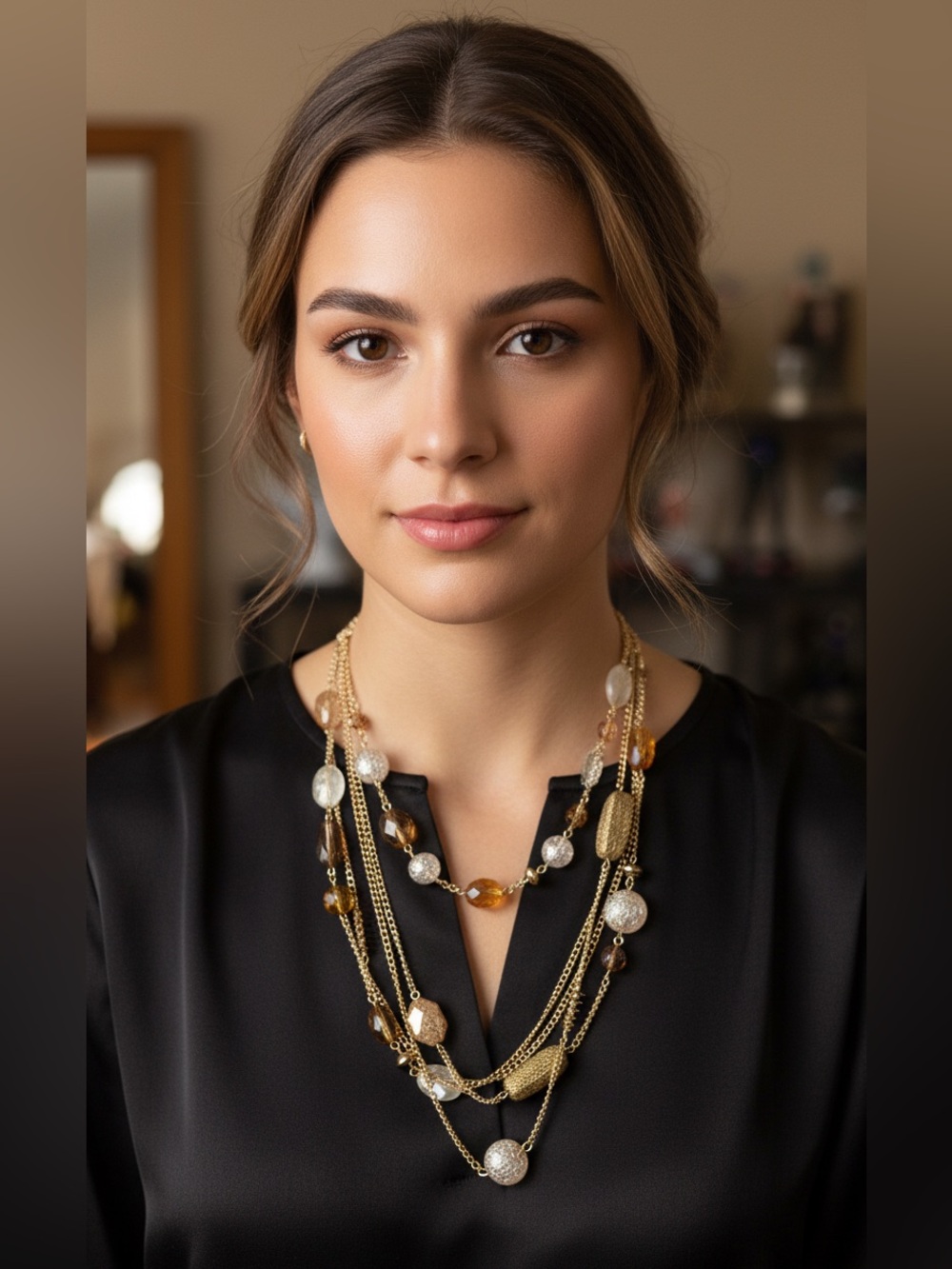 The Avenue Multi-Strand Gold and Amber Beaded Necklace